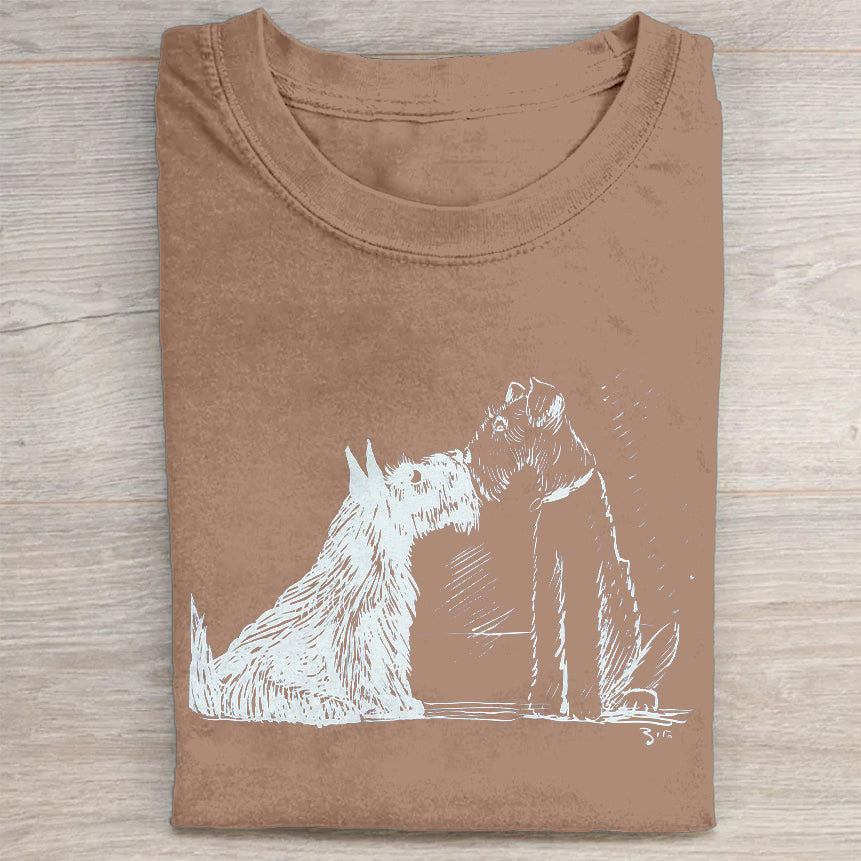 Cute Dog Scrawled Puppy Art Print Casual Short Sleeve T-Shirt