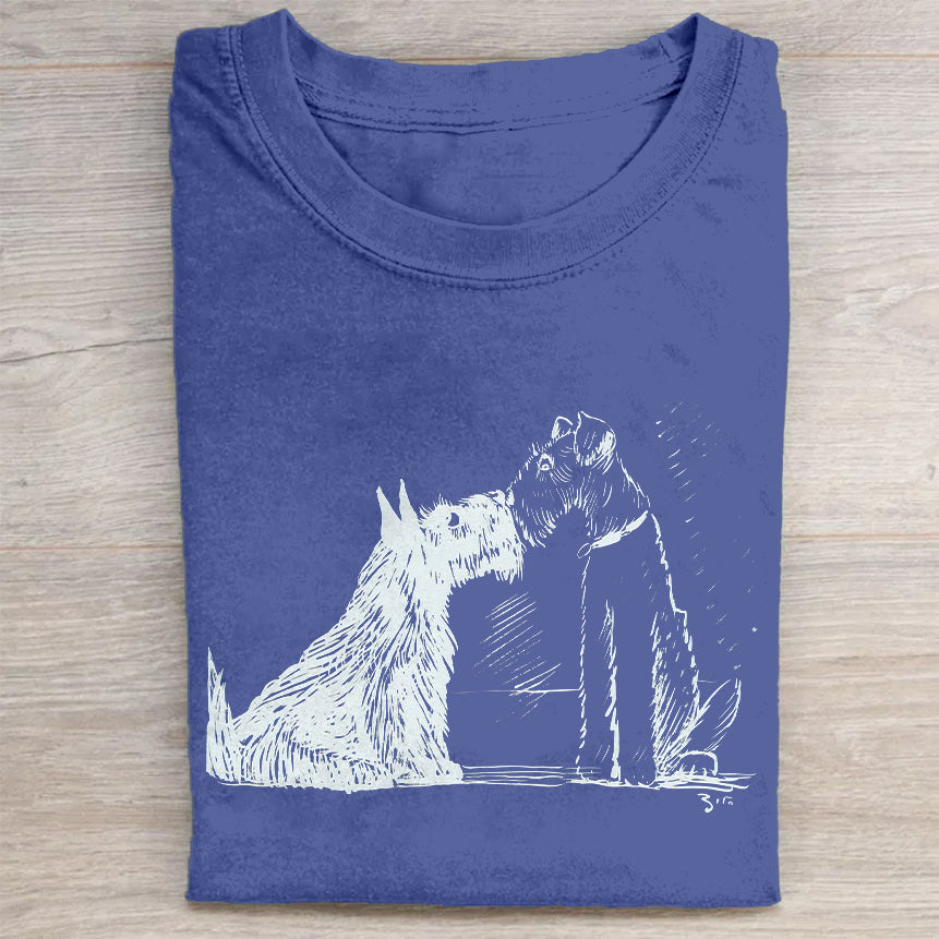 Cute Dog Scrawled Puppy Art Print Casual Short Sleeve T-Shirt