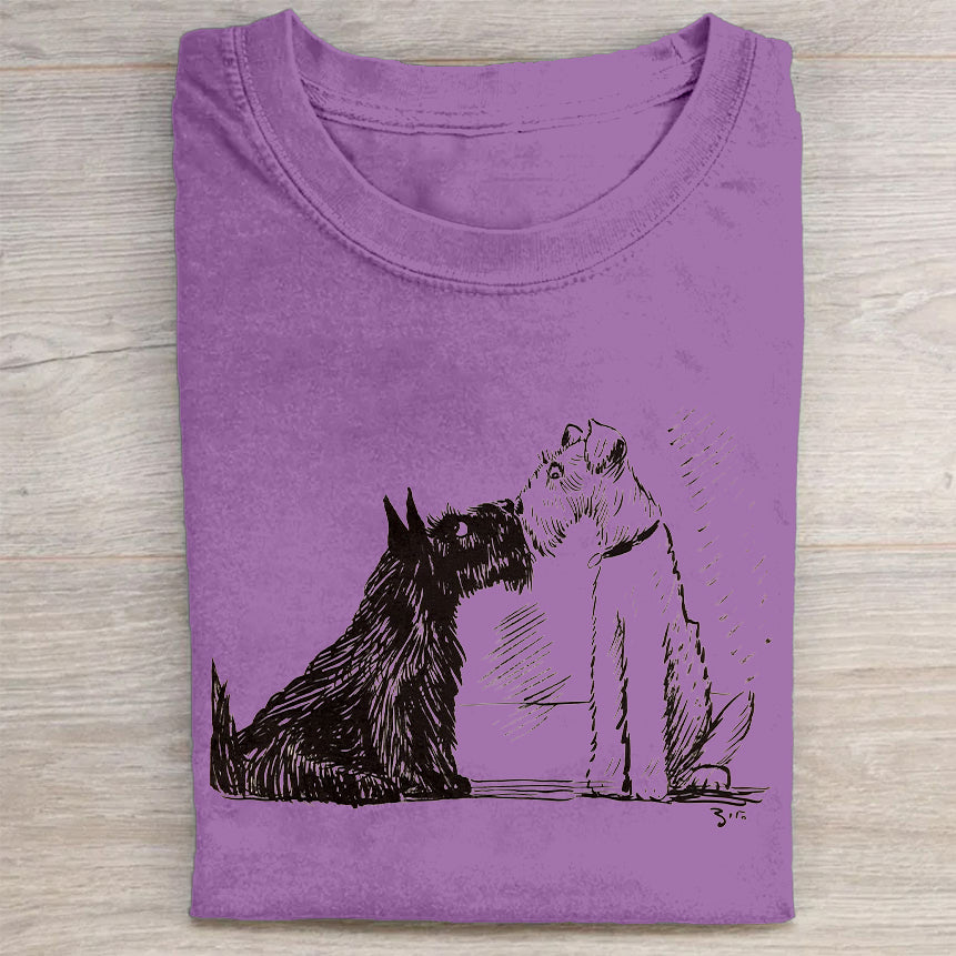 Cute Dog Scrawled Puppy Art Print Casual Short Sleeve T-Shirt
