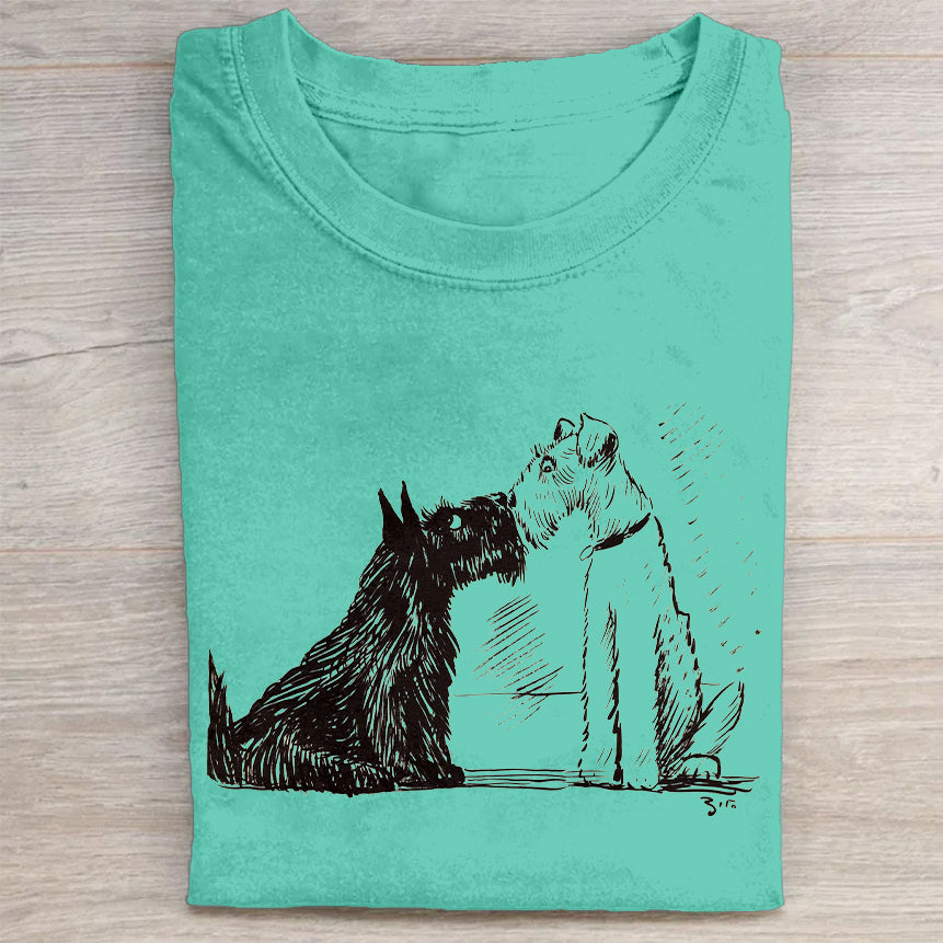Cute Dog Scrawled Puppy Art Print Casual Short Sleeve T-Shirt