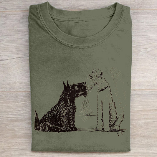 Cute Dog Scrawled Puppy Art Print Casual Short Sleeve T-Shirt