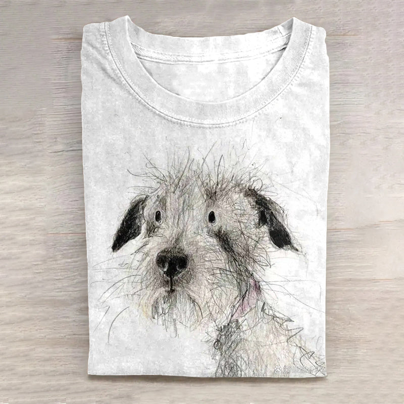Dog Art Scrawled Puppy Print Casual Short Sleeve T-Shirt