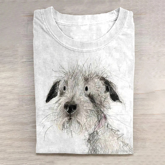 Dog Art Scrawled Puppy Print Casual Short Sleeve T-Shirt