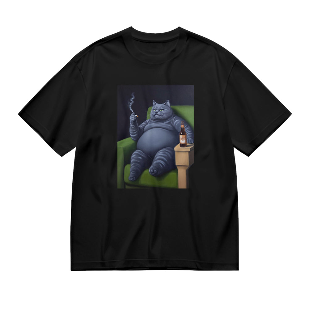 Chill Cat Smoking Cigar Graphic T-Shirt