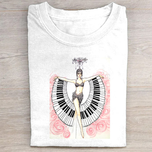 Musical Angel Graphic Design White T-Shirt