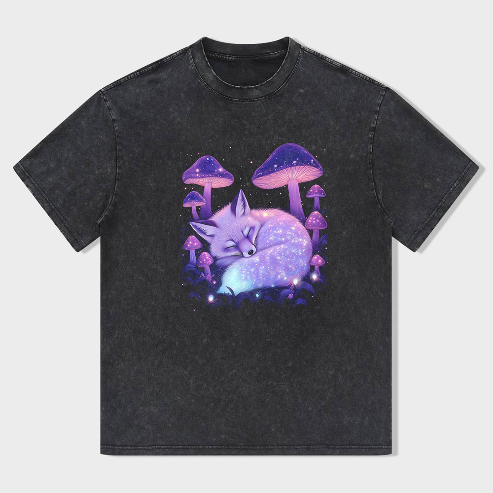 Purple Fox and Mushrooms Graphic T-Shirt