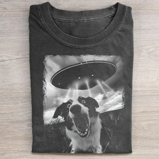 Australian Shepherd Dog UFO Alien Extraterrestrial Selfie T-Shirt