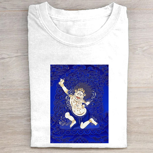 Tibetan Thangka Art White T-Shirt for Men Women - Traditional Buddhist Deity Design - Comfortable Casual Tee - Unique Cultural Graphic Top - Size S-XXL