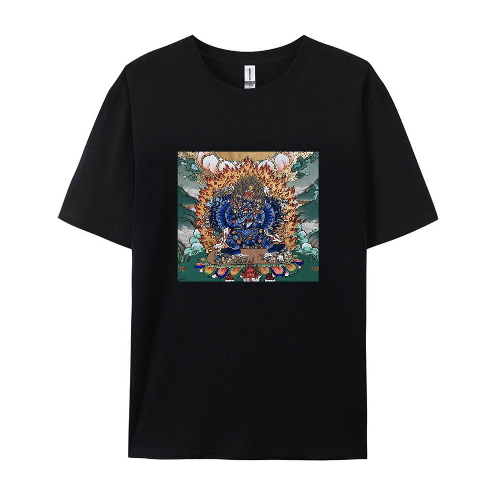 Tibetan Thangka Artwork Graphic T-Shirt for Men Women - Traditional Buddhist Deity Design - Comfortable Casual Tee - Unique Cultural Print - Soft Cotton Material - Ideal Gift for Meditation Yoga Enthusiasts