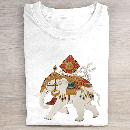 Traditional Asian Elephant Rider Artwork Graphic T-Shirt for Men Women Unisex