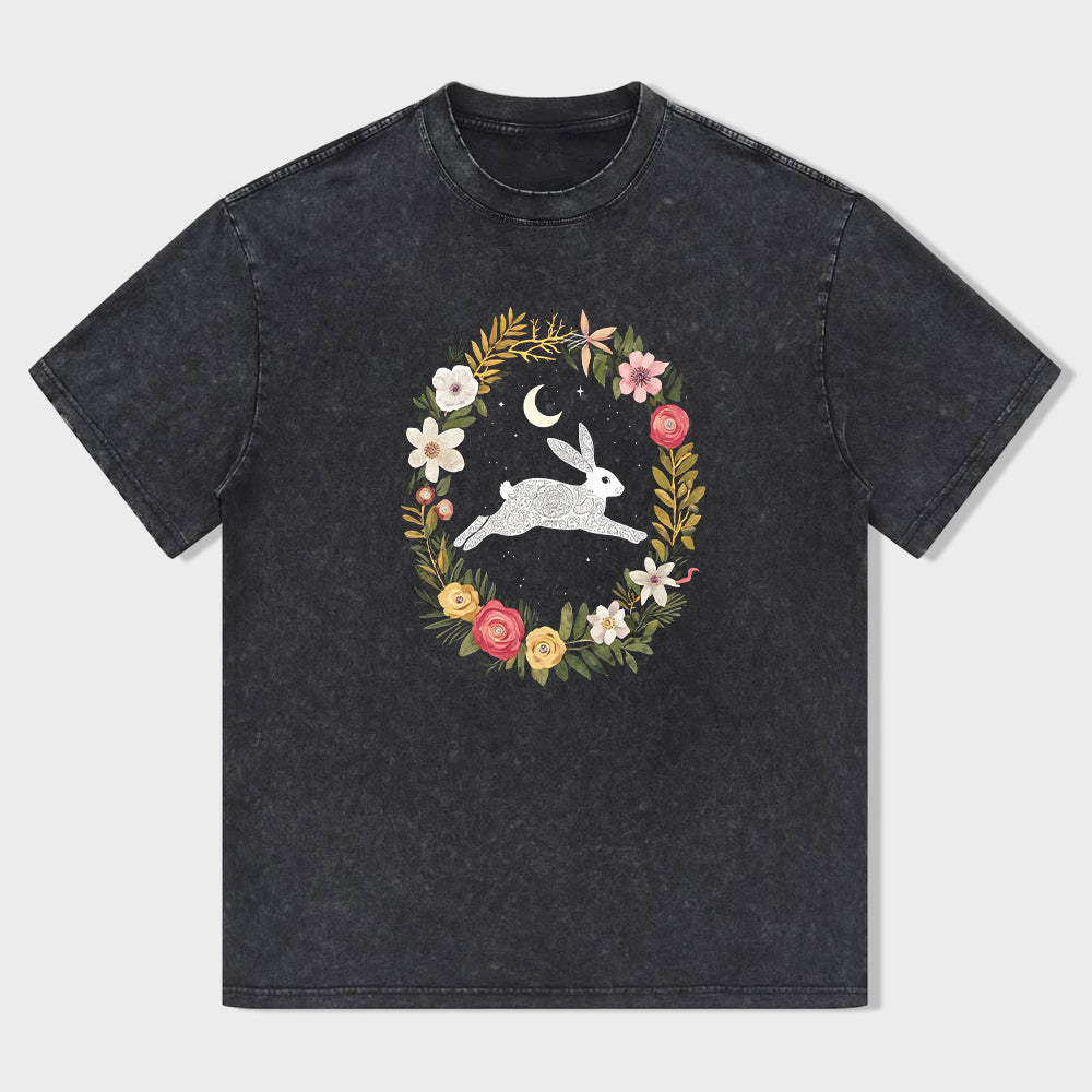 Rabbit Floral Wreath Graphic T-Shirt