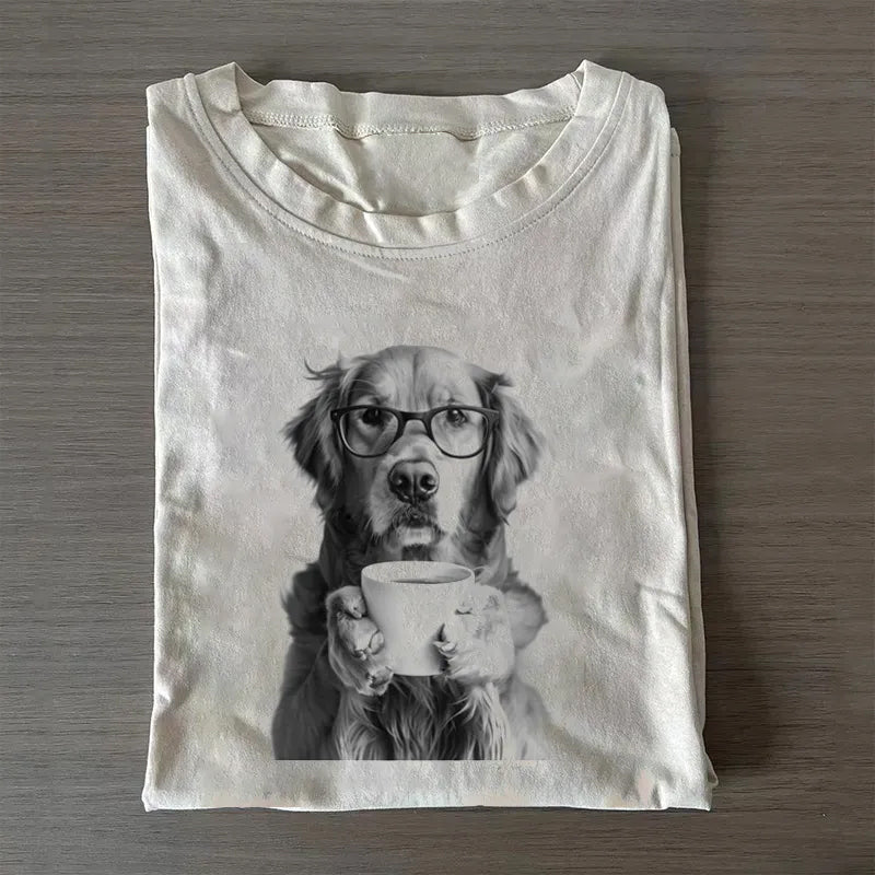 Golden Retriever Drinking Coffee T-shirt