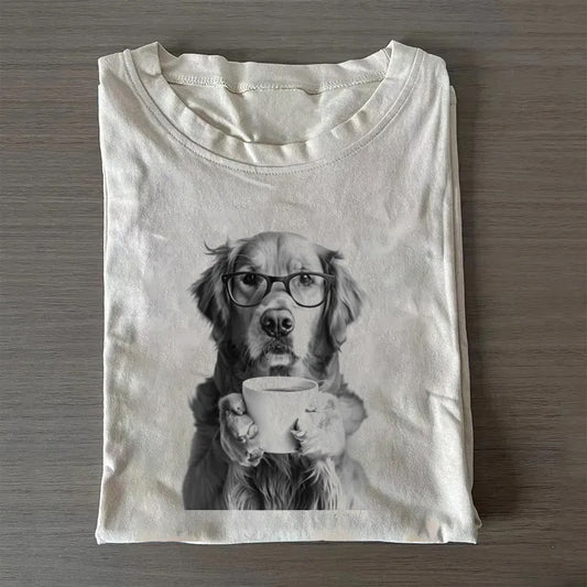Golden Retriever Drinking Coffee T-shirt