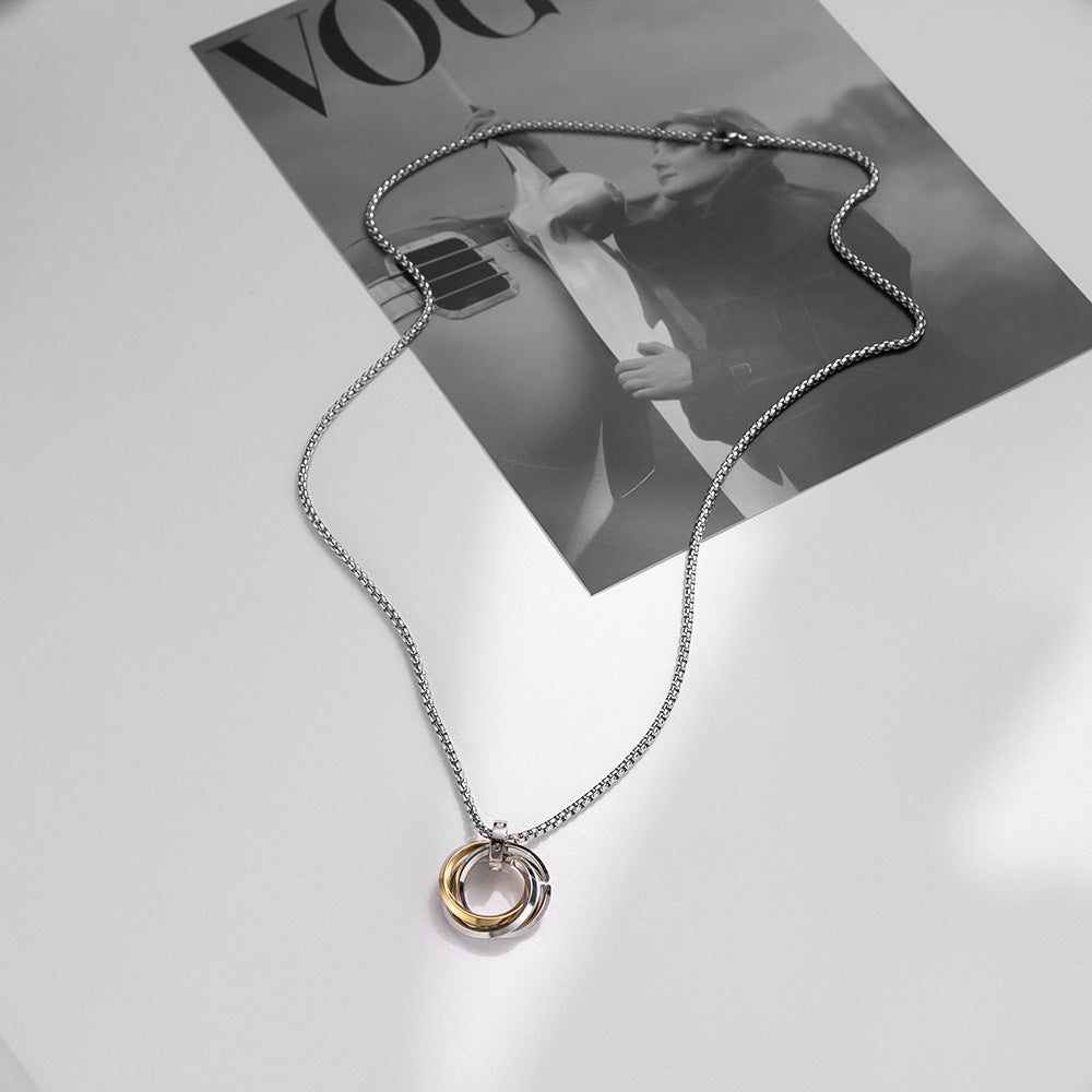 Three-ring pendant ring titanium steel necklace