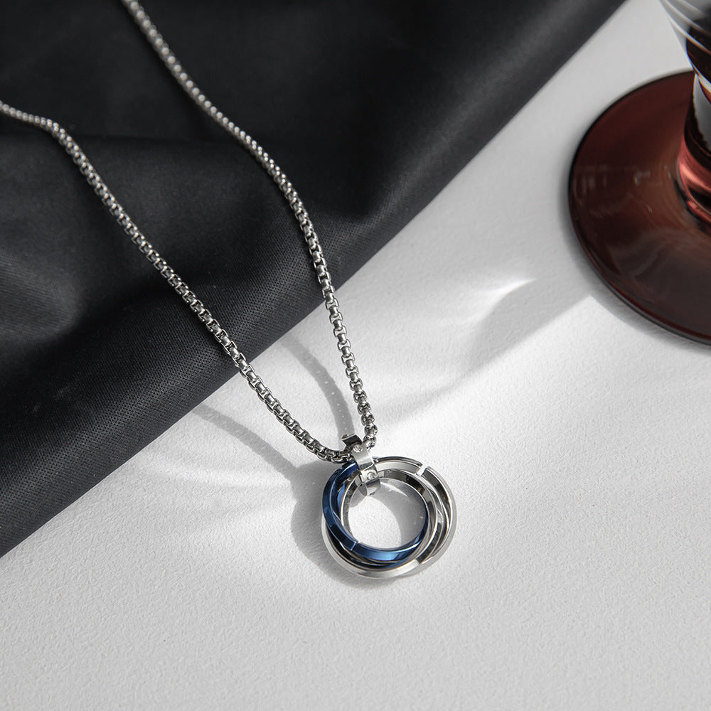 Three-ring pendant ring titanium steel necklace