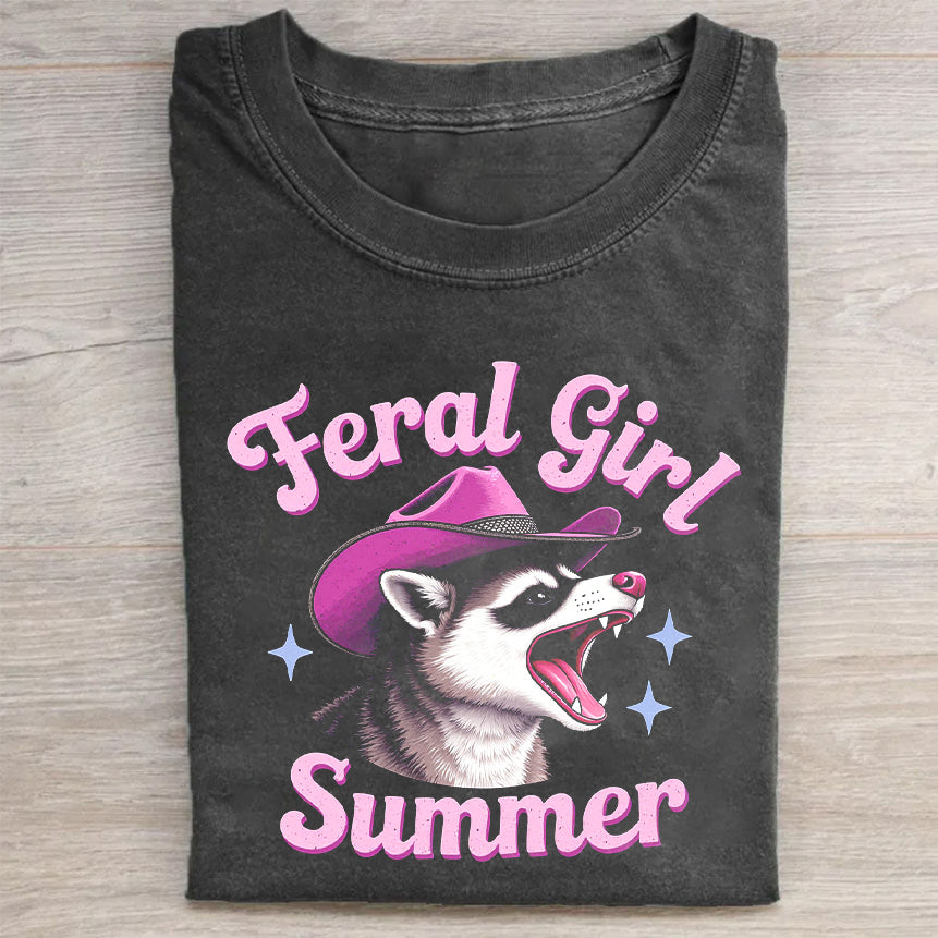 Feral Girl Summer Raccoon Graphic T-Shirt