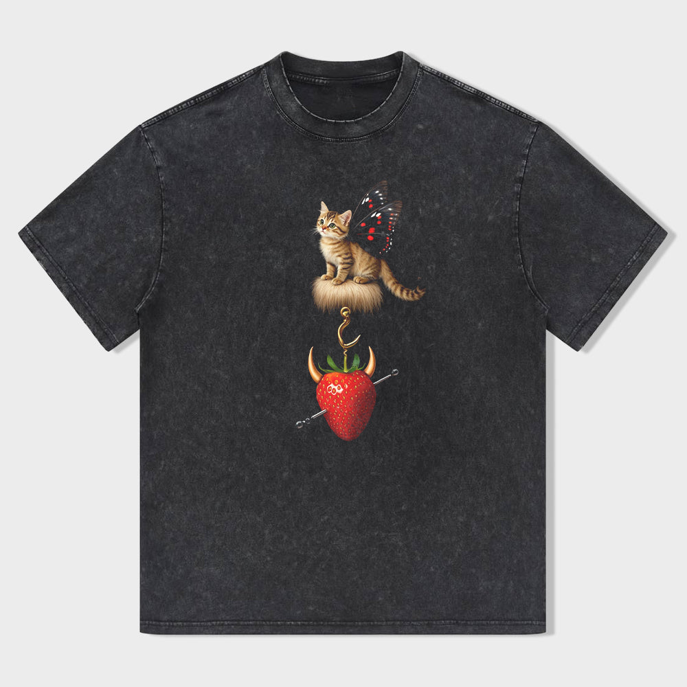 Cute Cat on Strawberry Graphic T-Shirt