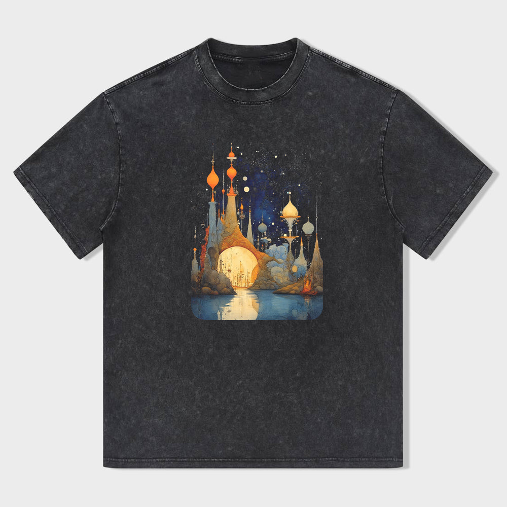 Mystical Night Castle Graphic T-Shirt