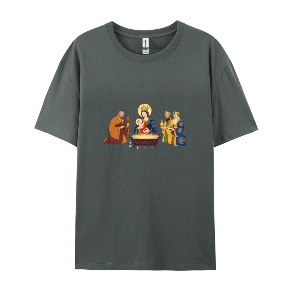 Christmas Nativity Scene T-Shirt  Three Wise Men and Virgin Mary Design  Festive Holiday Clothing for Men Women Kids  Comfortable Cotton Tee  Xmas Gift Idea  Religious Christian Apparel