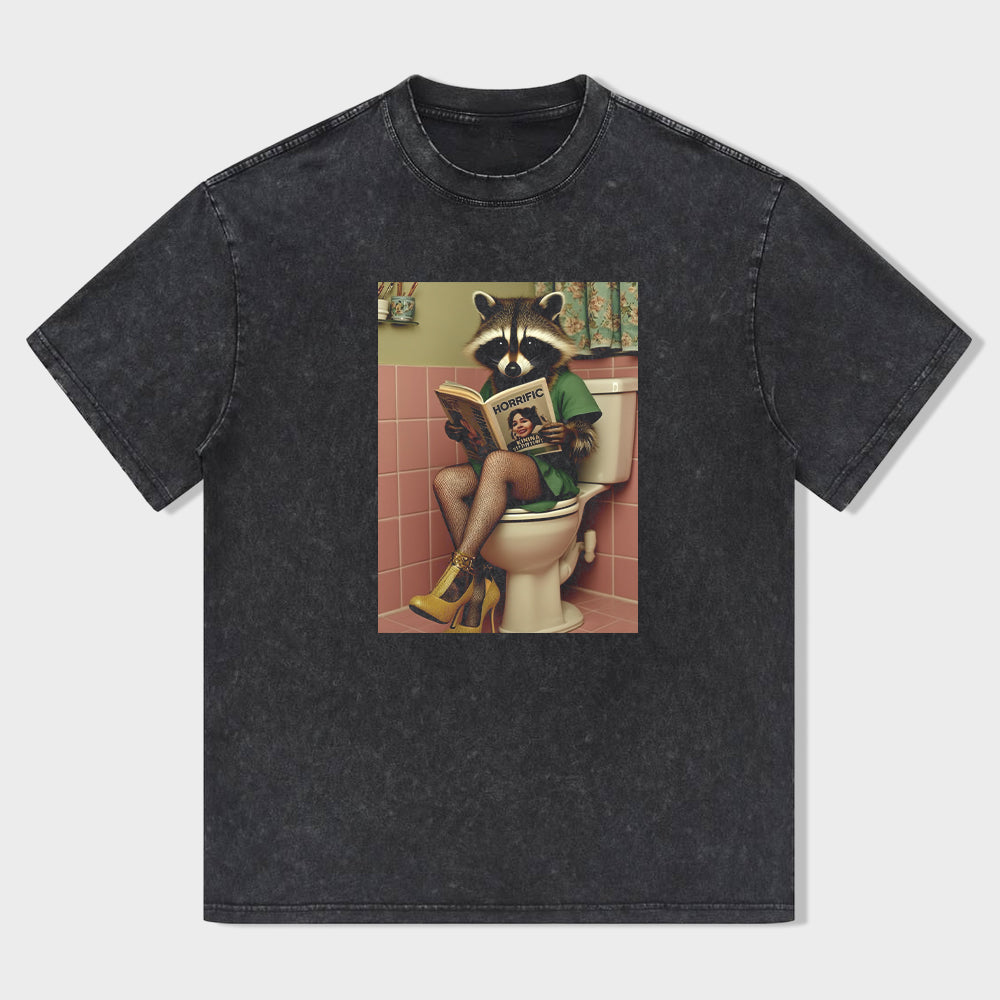 Funny Raccoon Toilet Graphic T-Shirt