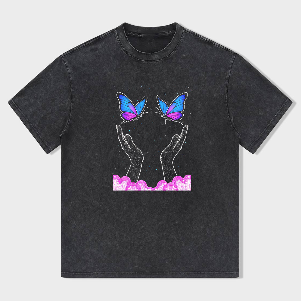 Butterfly Hands Graphic Tee Women's Fashion Casual Short Sleeve T-Shirt