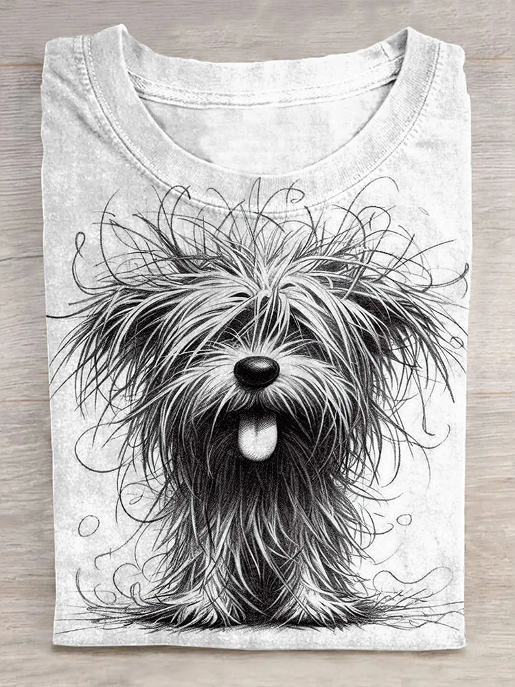 Funny Cute Dog Art Print Casual Short Sleeve T-Shirt