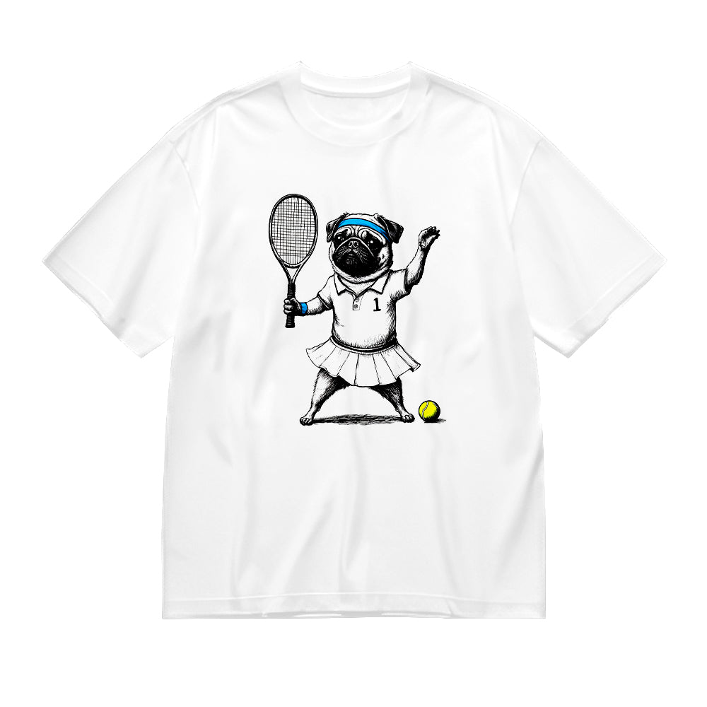 Cute Pug Playing Tennis Graphic T-Shirt