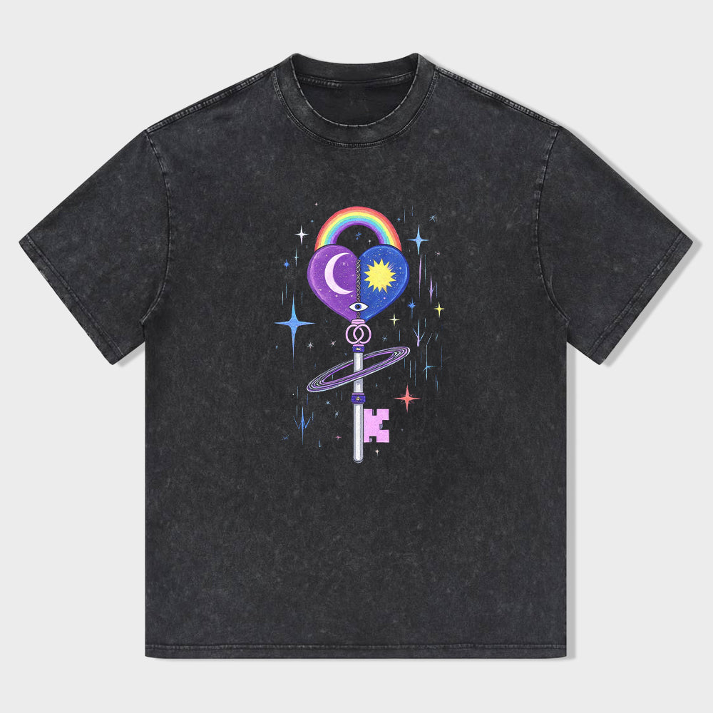 Galaxy Rainbow Moon Stars Graphic Print Men's Casual T-Shirt