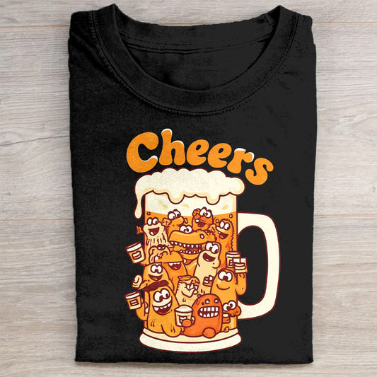 Cheers Beer Mug with Cute Characters Graphic T-Shirt