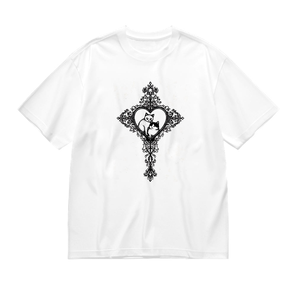 Elegant Gothic Cross Heart Design Men's Fashion T-Shirt