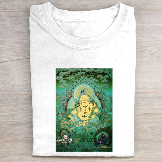 Buddhist Thangka Art White T-Shirt for Men Women - Tibetan Buddha Meditation Design - Spiritual Yoga Clothing - Unique Graphic Tee - Comfortable Casual Wear