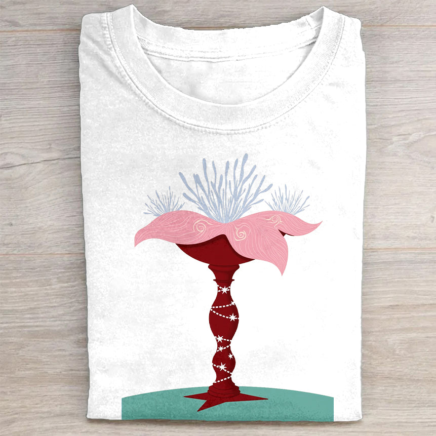 White T-Shirt with Abstract Floral Design