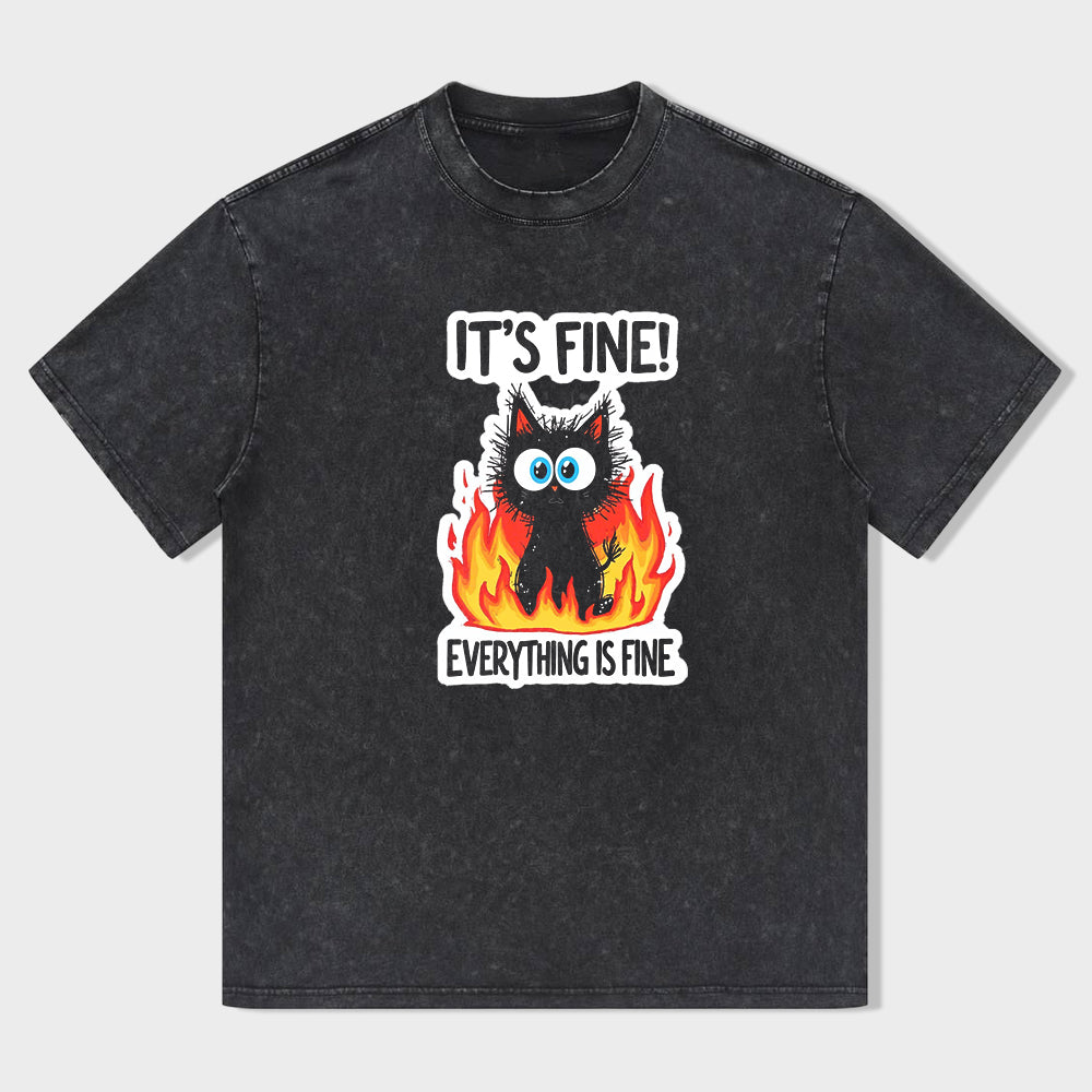 It's Fine Everything Is Fine Cat in Fire Graphic T-Shirt