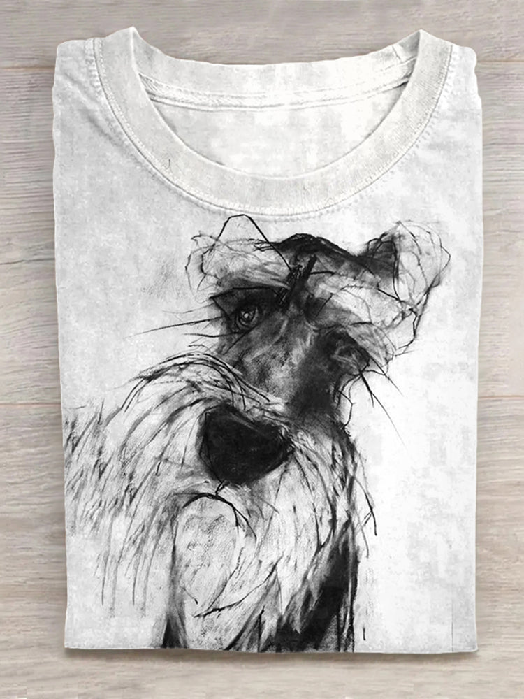 Scrawled Puppy Art Lovely Dog Print Casual Short Sleeve T-Shirt