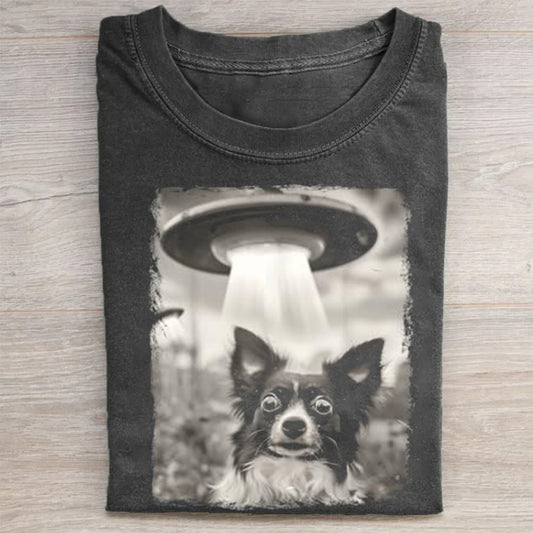 Papillon Dog UFO Alien Extraterrestrial Selfie T-Shirt