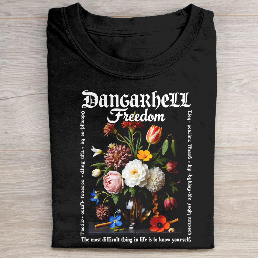 Dangerhell Freedom Floral Design Graphic T-Shirt