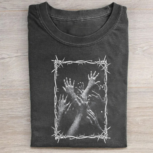 Barbed Wire Zombie Hands Graphic Tee Men's Fashion Casual Short Sleeve T-Shirt