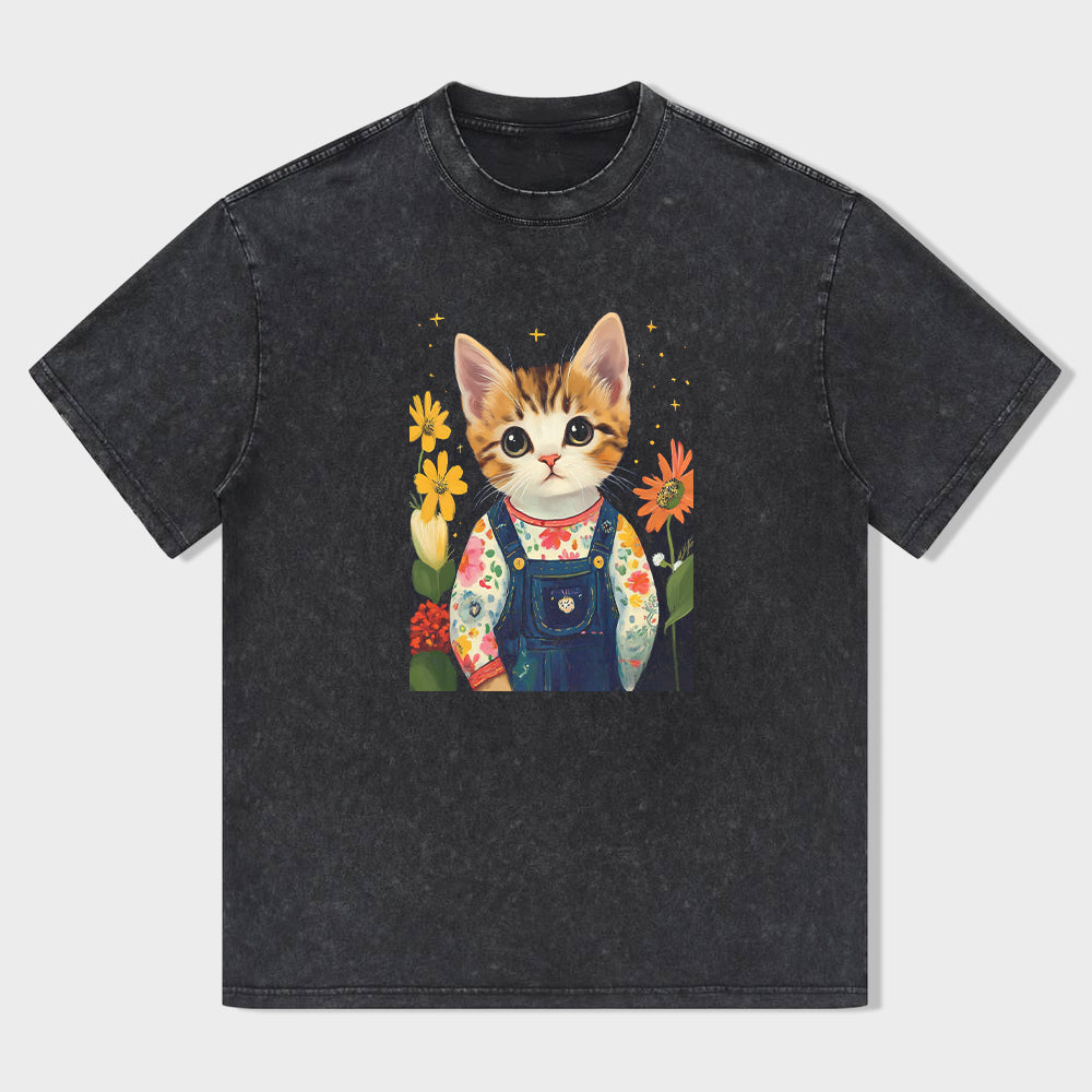 Cute Kitten in Overalls Graphic T-Shirt