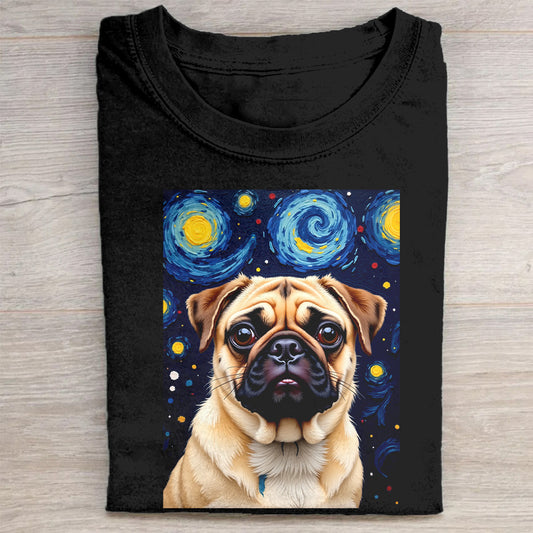 Starry Night Pug Art T-Shirt