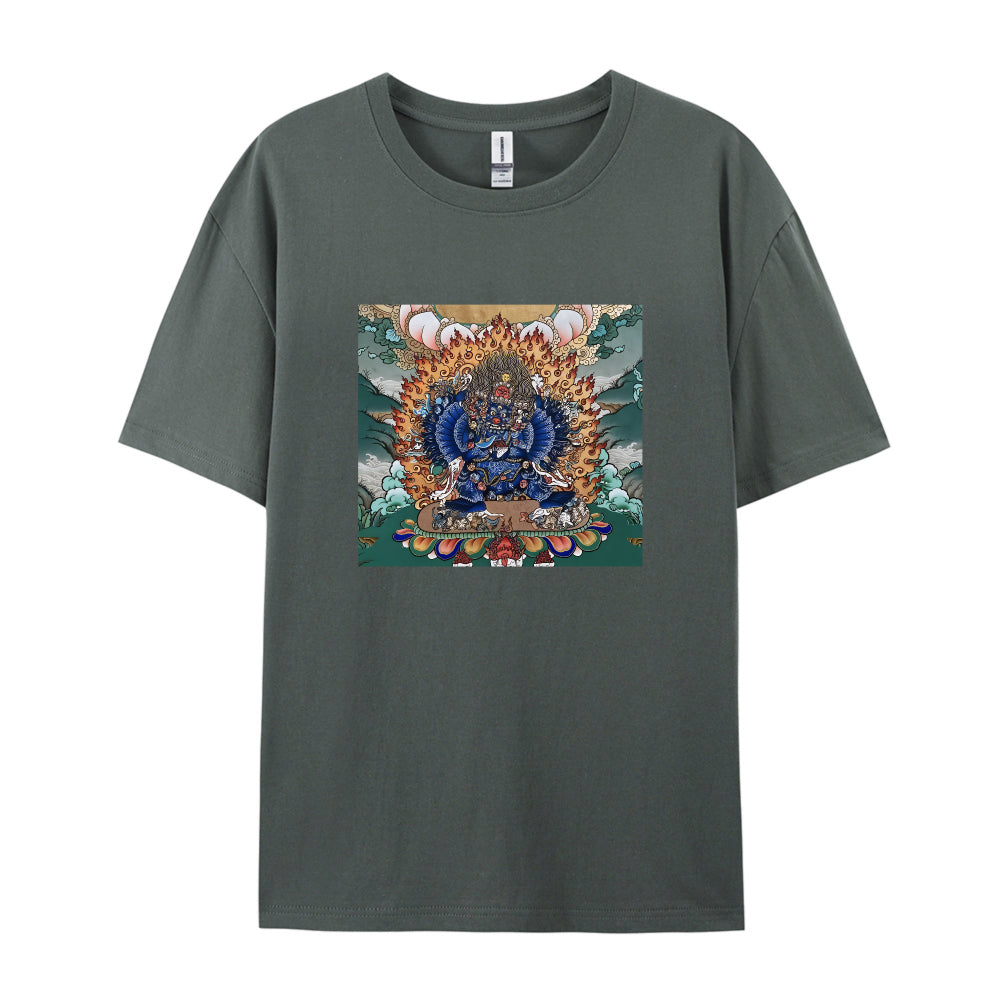 Tibetan Thangka Artwork Graphic T-Shirt for Men Women - Traditional Buddhist Deity Design - Comfortable Casual Tee - Unique Cultural Print - Soft Cotton Material - Ideal Gift for Meditation Yoga Enthusiasts