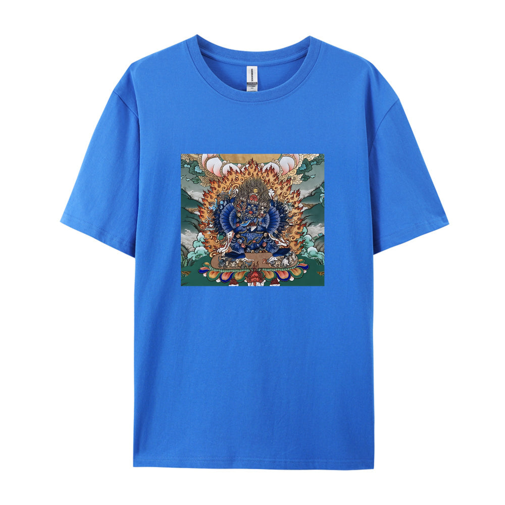 Tibetan Thangka Artwork Graphic T-Shirt for Men Women - Traditional Buddhist Deity Design - Comfortable Casual Tee - Unique Cultural Print - Soft Cotton Material - Ideal Gift for Meditation Yoga Enthusiasts