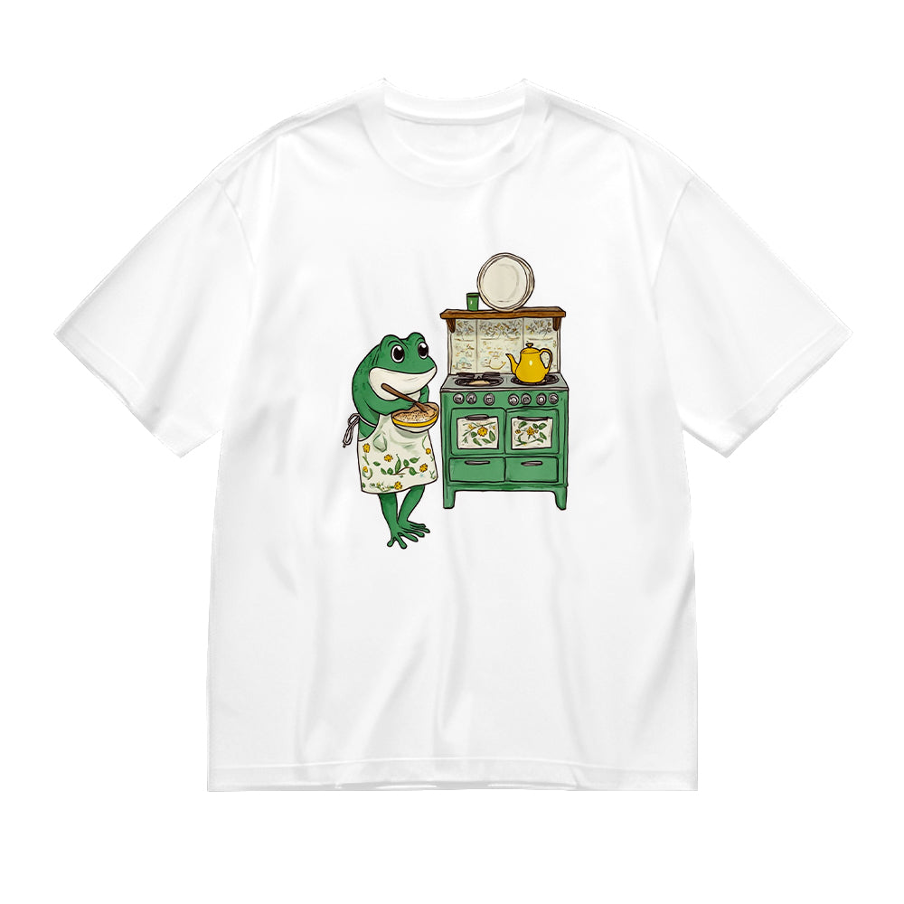 Cute Frog Chef Cooking in Kitchen Graphic Print T-Shirt
