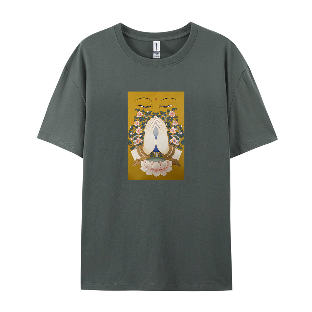 Buddha Face Lotus Flower Design Graphic T-Shirt for Women Men Unisex Casual Cotton Tee Top