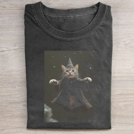 Cute Cat Graphic Print Men's Casual T-Shirt