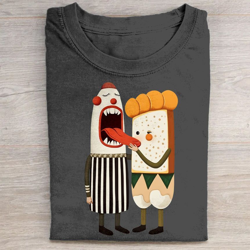 Clown and Bread Character Graphic T-Shirt