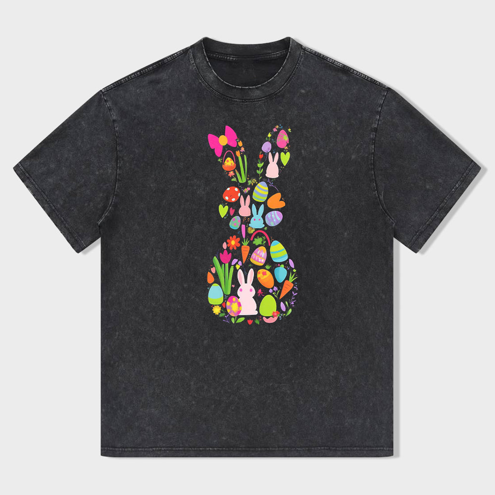 Colorful Easter Egg Bunny Graphic T-Shirt