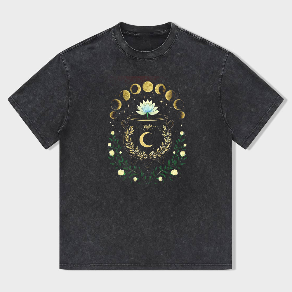 Mystical Moon Phases Lotus Flower Graphic T-Shirt