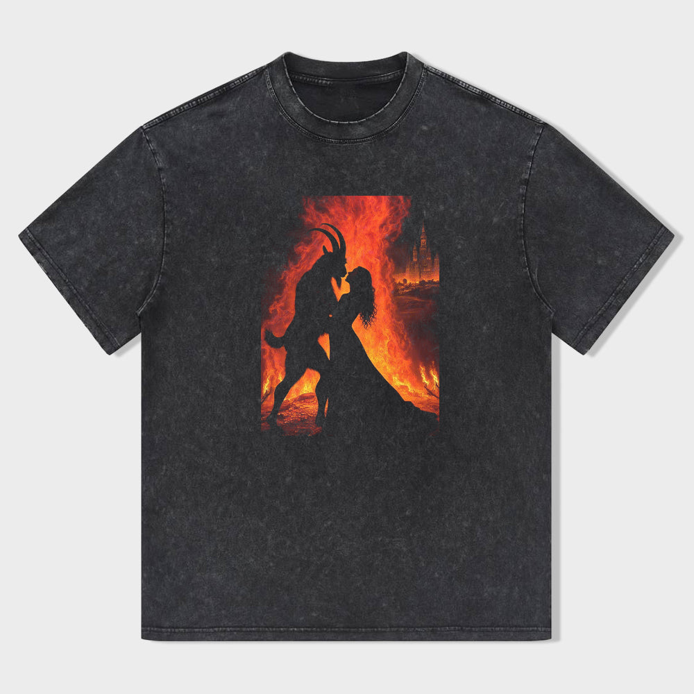 Flame Silhouette Couple Graphic T-Shirt
