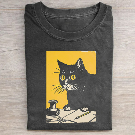 Vintage Cat Art Graphic T-Shirt