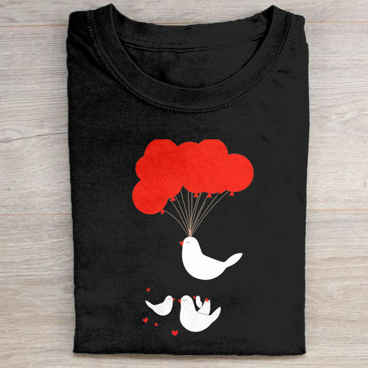 Cute White Cat with Red Balloons Graphic T-Shirt